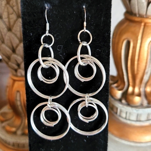 Vintage Jewelry - Fashion Earrings, Silver ringlets earrings with fish hooks